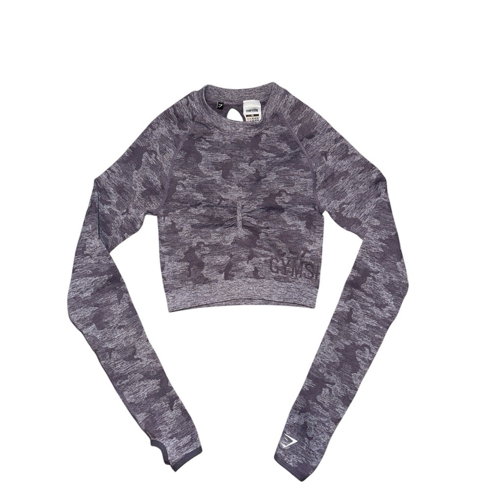 GYMSHARK Women's‎ Adapt Crop Top Seamless Long Sleeve Camo Print Size XS